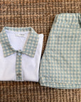 Calção com bolsos vichy azula água