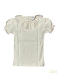 T-shirt manga curta bege com gola cambraia