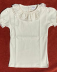 T-shirt manga curta bege com gola cambraia