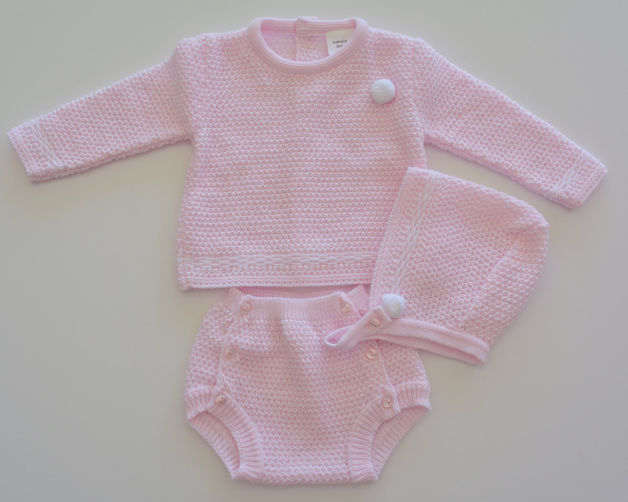 Conjunto 3 peças tricot - Rosa
