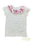 T-shirt bege com gola tons rosa