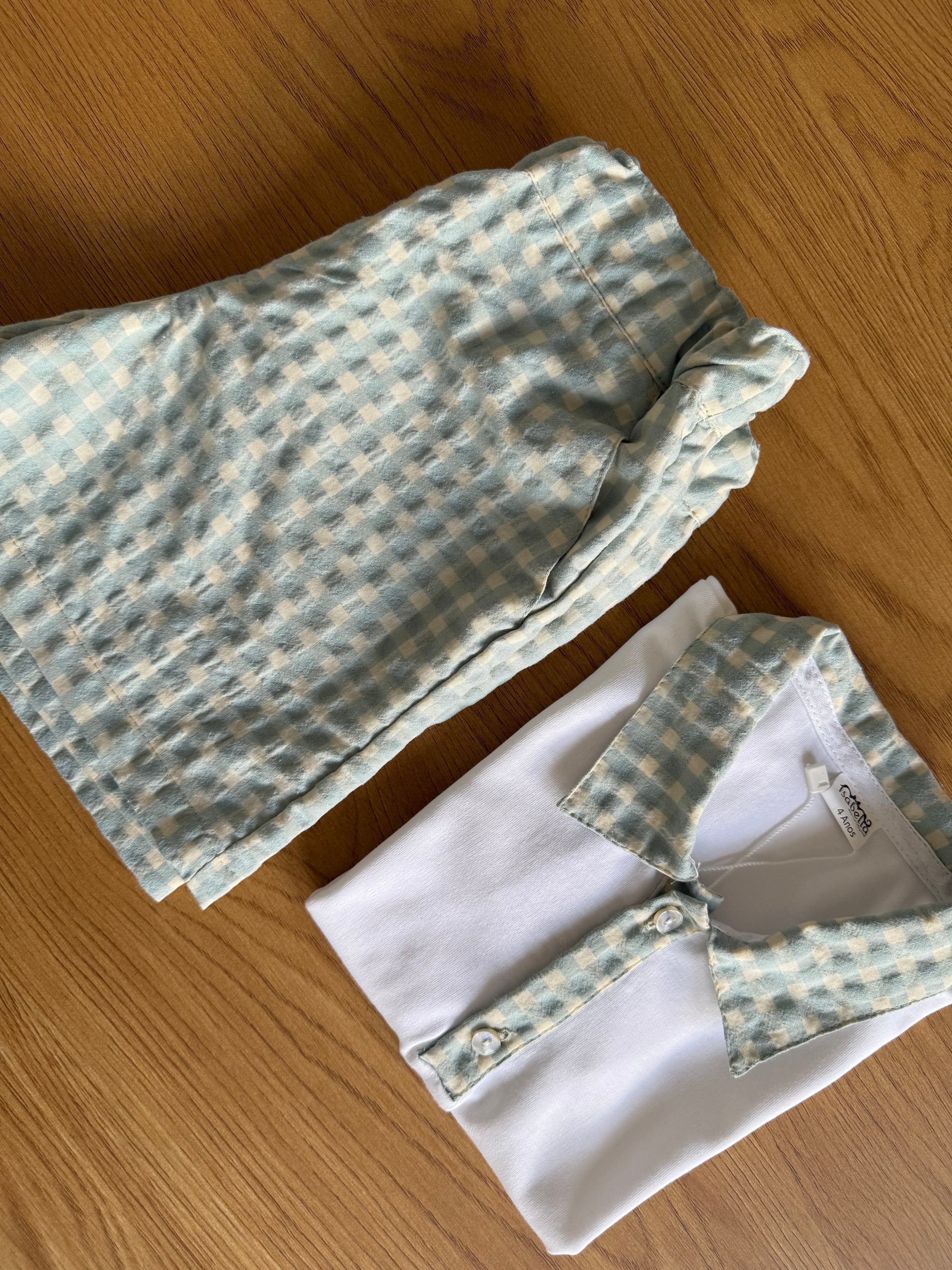 Calção com bolsos vichy azula água