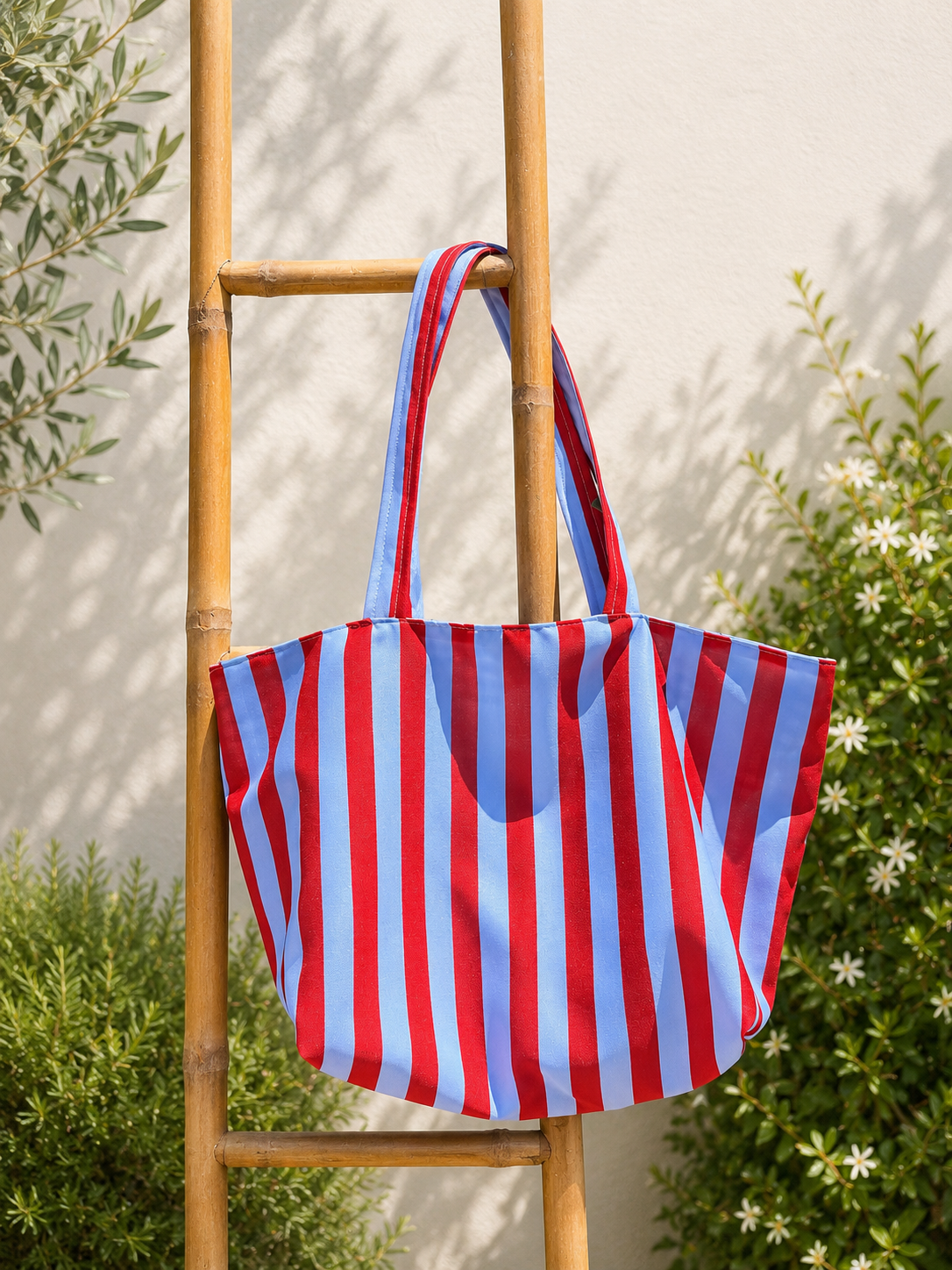 Tote Bag riscas bordô e azul