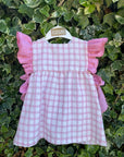 Vestido vichy rosa com tapa fraldas