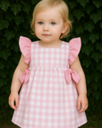 Vestido vichy rosa com tapa fraldas