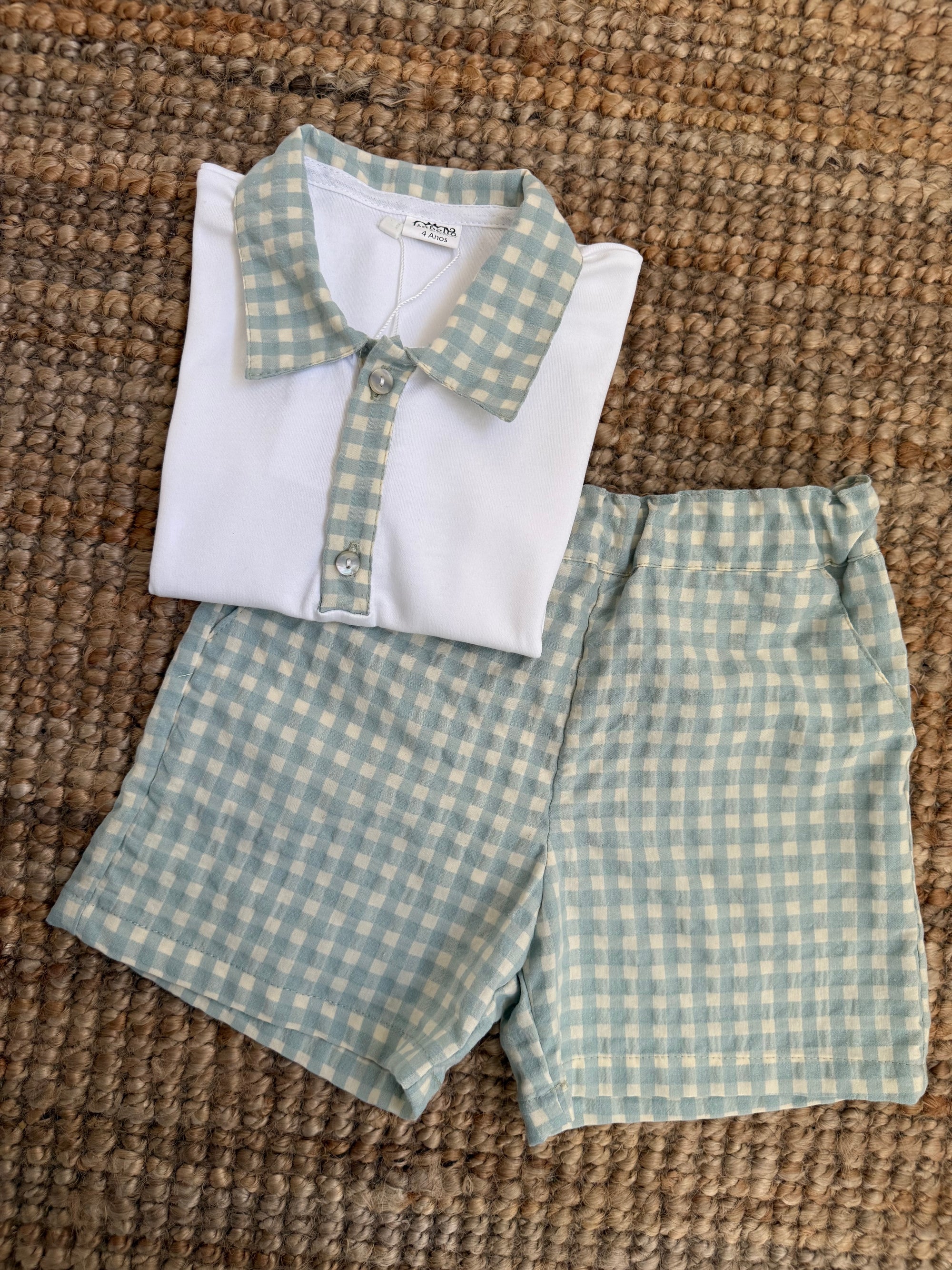 Calção com bolsos vichy azula água