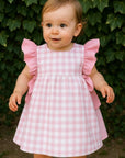 Vestido vichy rosa com tapa fraldas