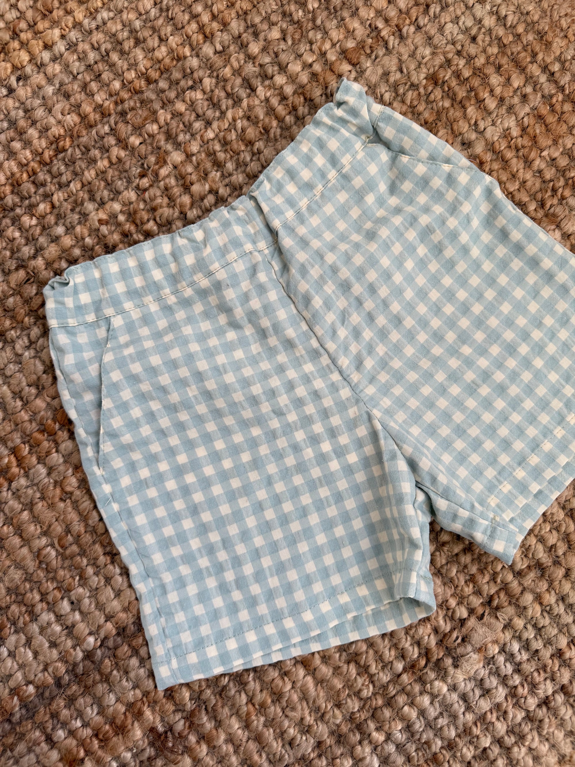 Calção com bolsos vichy azula água