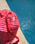 Puff praia riscas vermelho e rosa | Com fecho