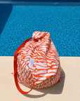 Puff praia abstrato Creme e Laranja | Com fecho
